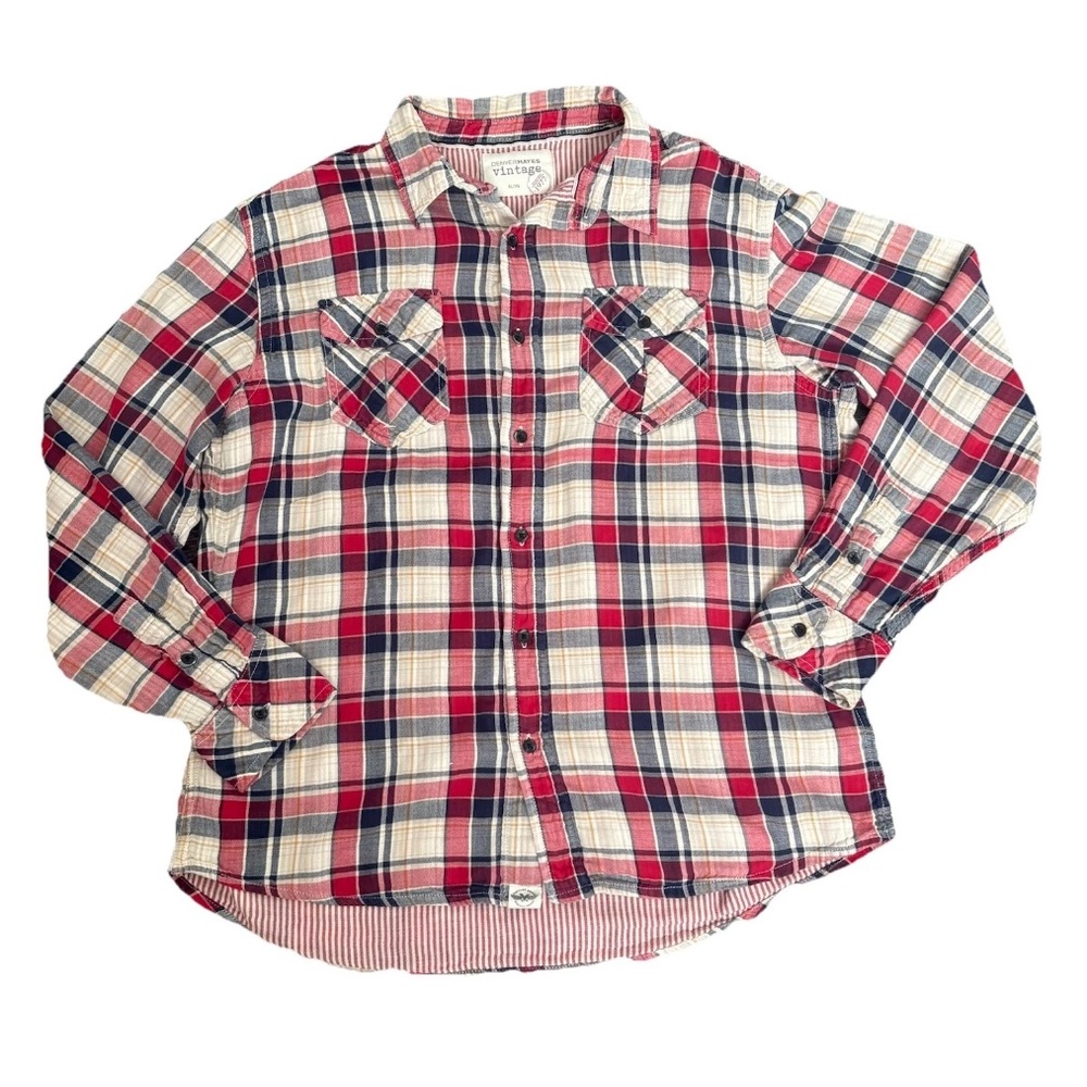 Denver Hayes Vintage Cotton Plaid Shirt - Red and Blue